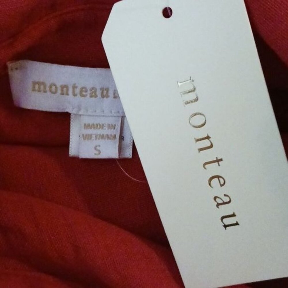 Monteau Womens Button Front Sleeveless Blouse Red Collared Size S - Picture 5 of 6